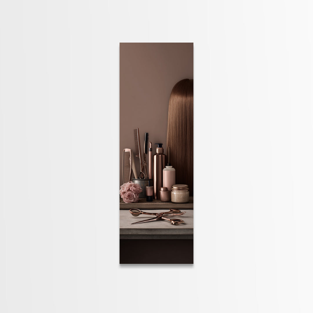 Rose Gold Salon Tool Still Life Canvas Print, Hair Salon Art, Afrocentric Art, Living Room Decor, Style, Statement Artwork, HSA-1x3-2