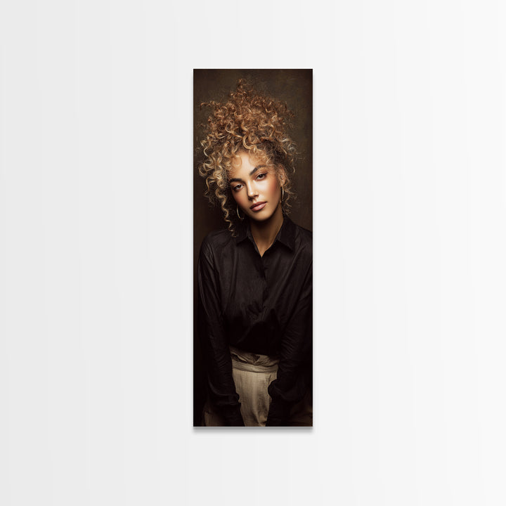Curly Hair Portrait Canvas Print, Hair Salon Art, Digital Prints, Living Room Decor, Oil Painting, Style, Black Woman Art, HSA-1x3-27