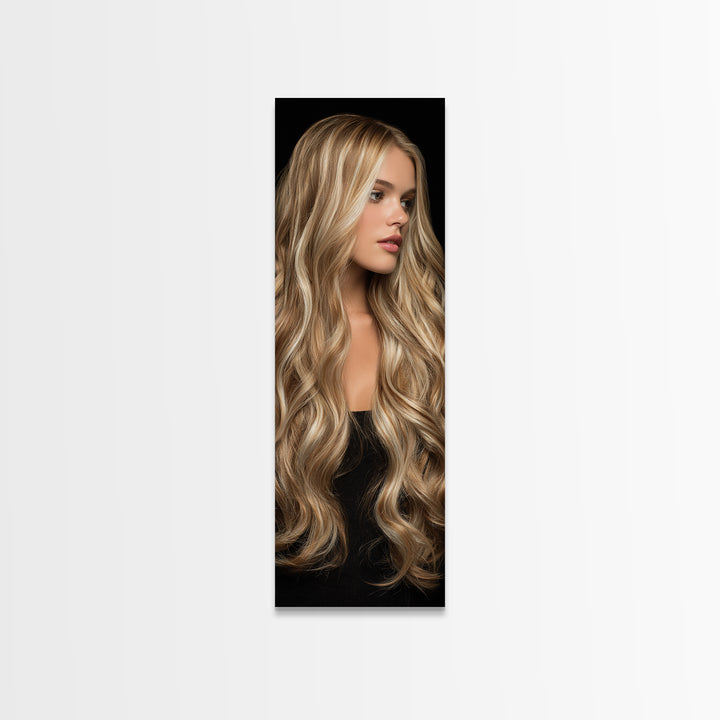 Blonde Waves Painted Canvas Print, Hair Salon Art, Room Decor, Living Room Decor, Fine Art, Style, Metal Wall Art, Black Art, HSA-1x3-28