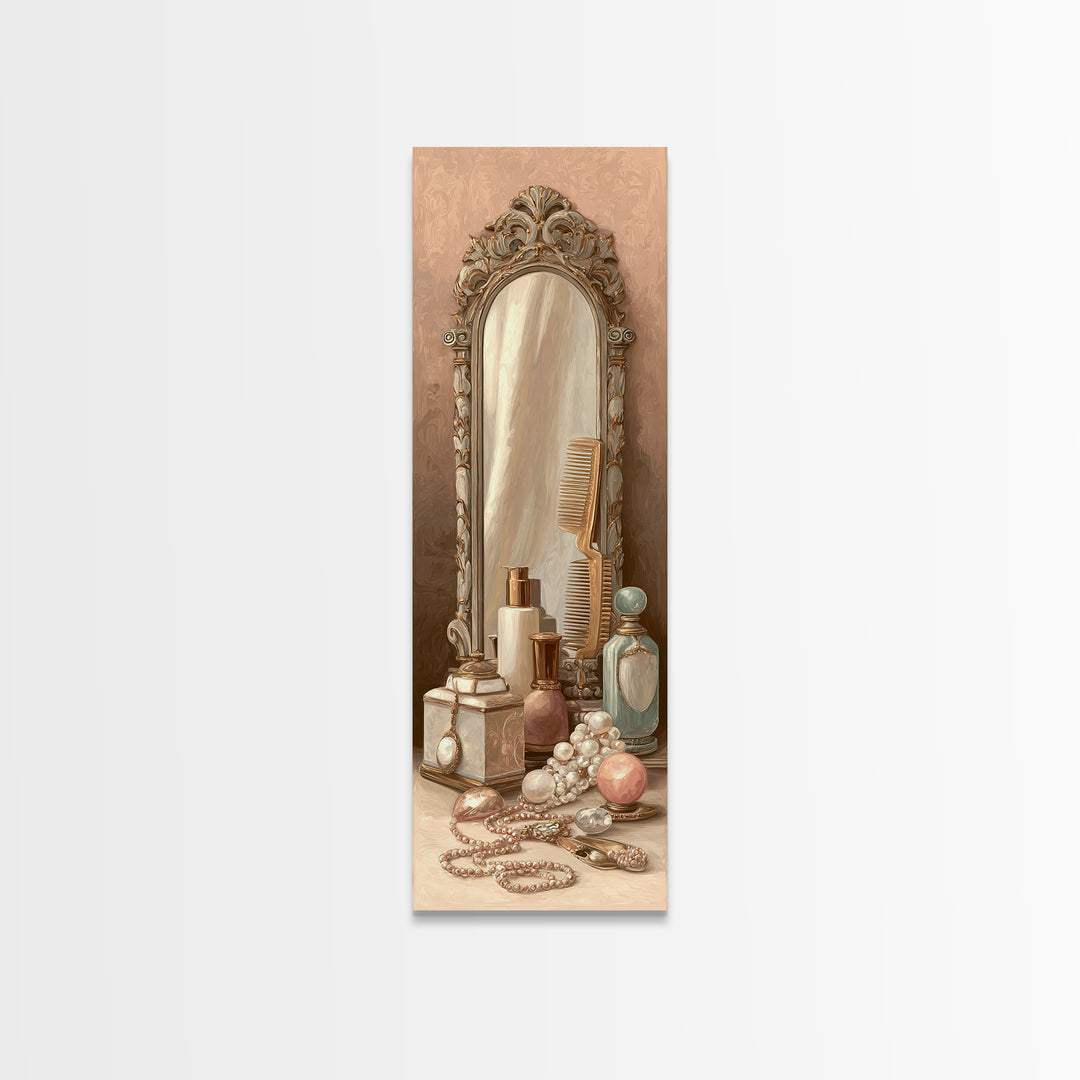 Baroque Mirror and Comb Still Life Framed Canvas Print, Hair Salon Art, Neutral Decor, Living Room Decor, Fine Art, Style, HSA-1x3-29