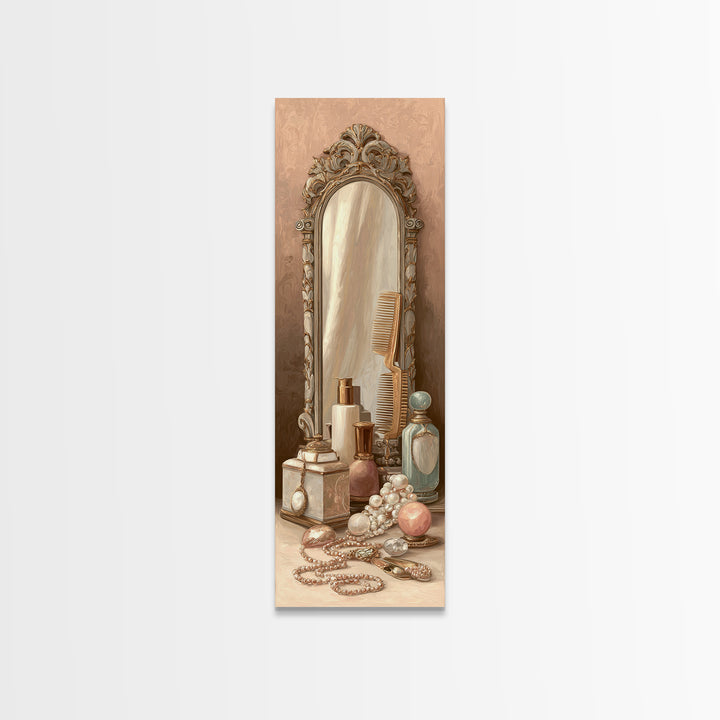 Baroque Mirror and Comb Still Life Framed Canvas Print, Hair Salon Art, Neutral Decor, Living Room Decor, Fine Art, Style, HSA-1x3-29