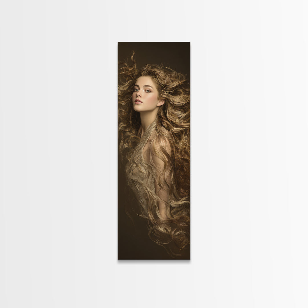 Fashion Portrait with Flowing Glossy Hair Canvas Print, Hair Salon Art, Fine Art Print, Living Room Decor, Fine Art, Style, HSA-1x3-37