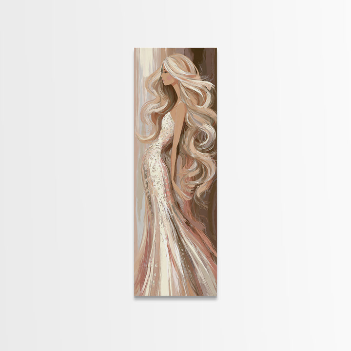 Blonde Waves Painted Framed Canvas Print, Hair Salon Art, Modern Decor, Living Room Decor, Fine Art, Style, Wall Decor, HSA-1x3-4
