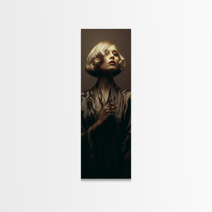 Woman with Dramatic Bob Haircut in Art Canvas Print, Hair Salon Art, Digital Prints, Living Room Decor, Fine Art, Style, HSA-1x3-40
