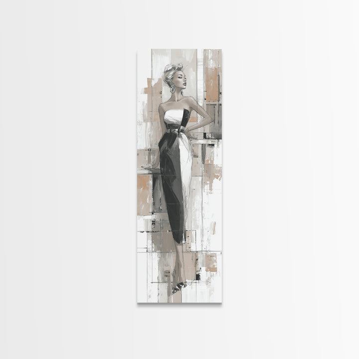Black and White Line Art Salon Figure Canvas Print, Hair Salon Art, Metal Wall Art, Living Room Decor, Fine Art, Style, HSA-1x3-43