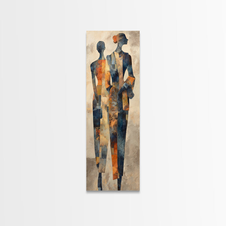 Fashion Portrait with Flowing Glossy Hair Framed Canvas Print, Hair Salon Art, Textured Painting, Living Room Decor, Style, HSA-1x3-61