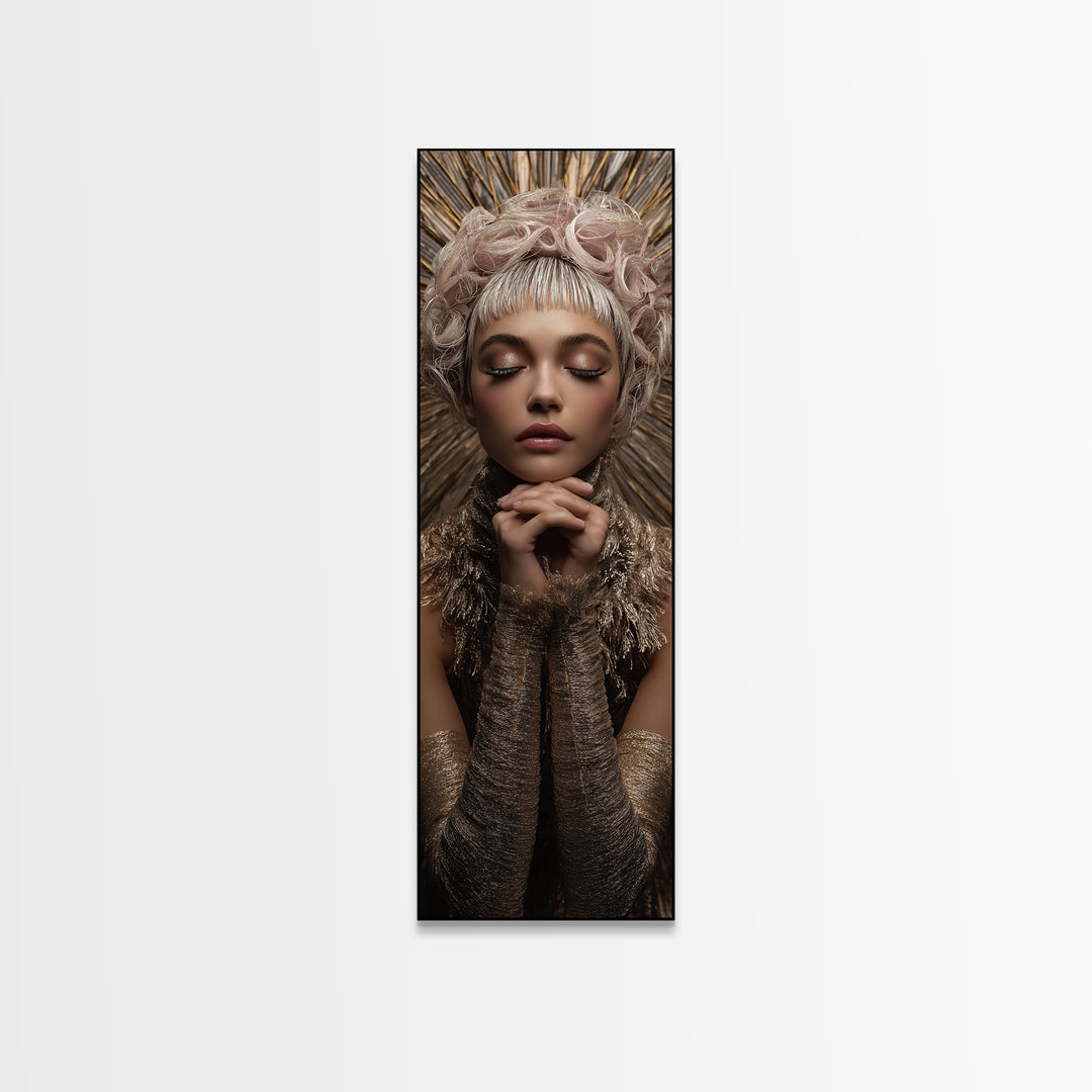 Glamour Face Portrait Canvas Print, Hair Salon Art, Black Wall Art, Living Room Decor, Oil Painting, Style, Afrocentric Art, HSA-1x3-68