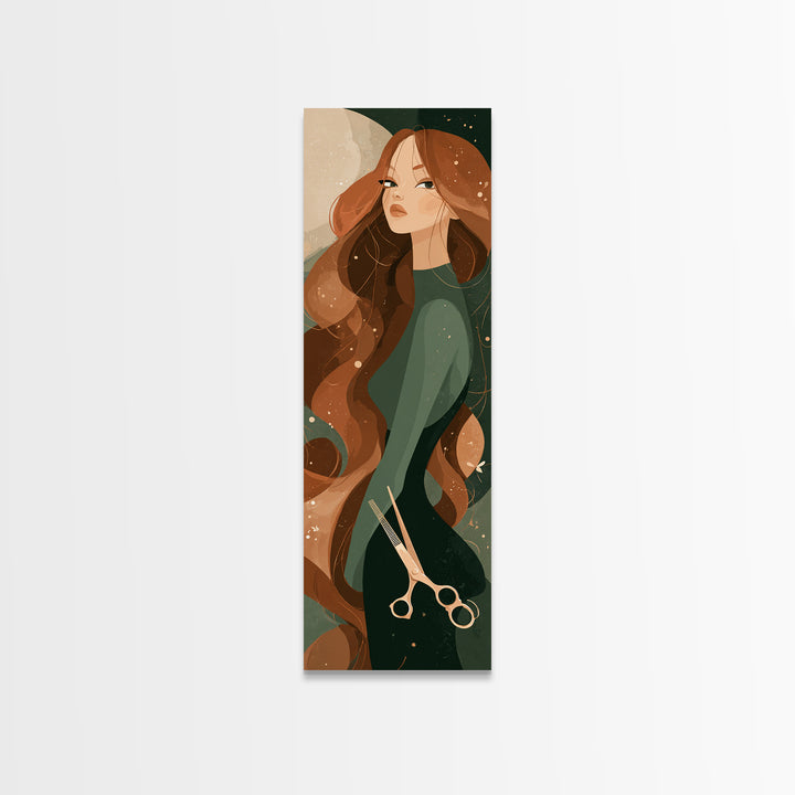 Copper Hair Silhouette Framed Canvas Print, Hair Salon Art, Girls Room Decor, Living Room Decor, Fine Art, Style, HSA-1x3-70