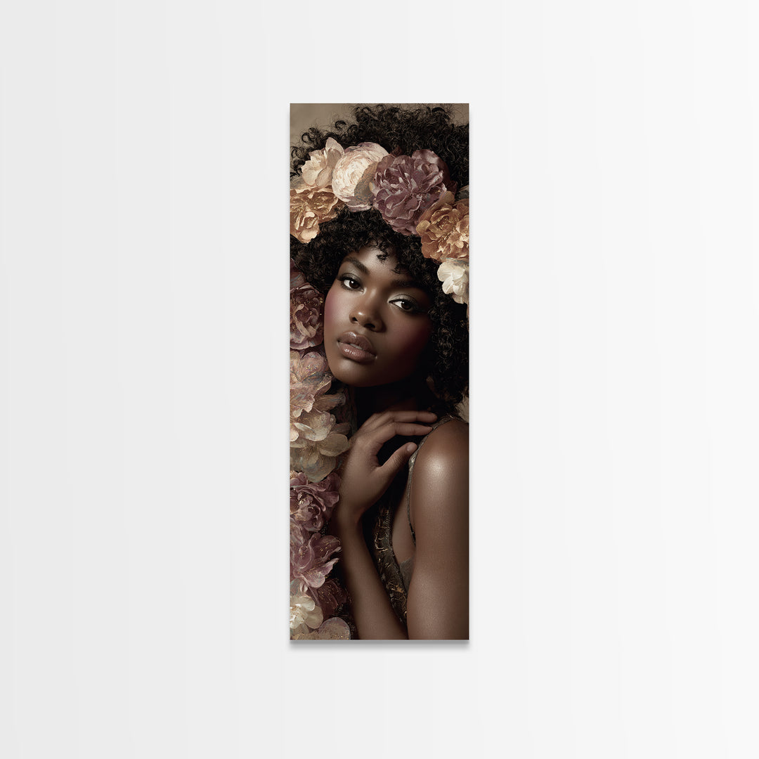 Afro Hair Portrait Framed Canvas Print, Hair Salon Art, African American Art, Living Room Decor, Oil Painting, Style, HSA-1x3-80