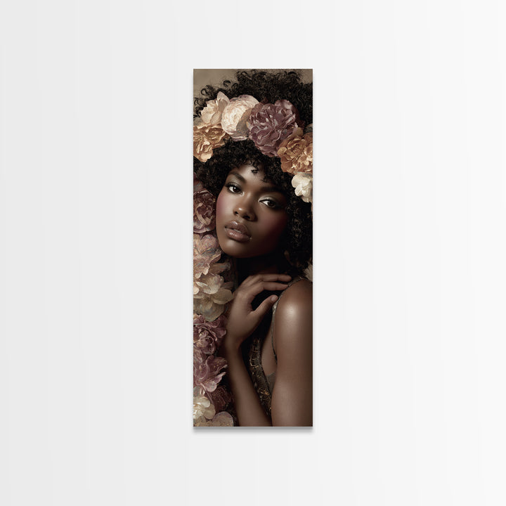 Afro Hair Portrait Framed Canvas Print, Hair Salon Art, African American Art, Living Room Decor, Oil Painting, Style, HSA-1x3-80