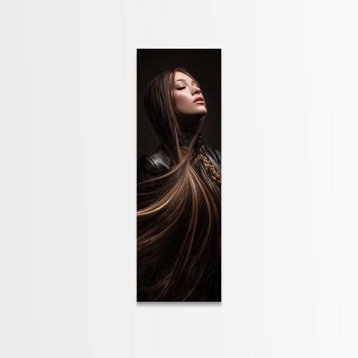 Fashion Portrait with Flowing Glossy Hair Canvas Print, Hair Salon Art, Art, Living Room Decor, Oil Painting, Style, HSA-1x3-85