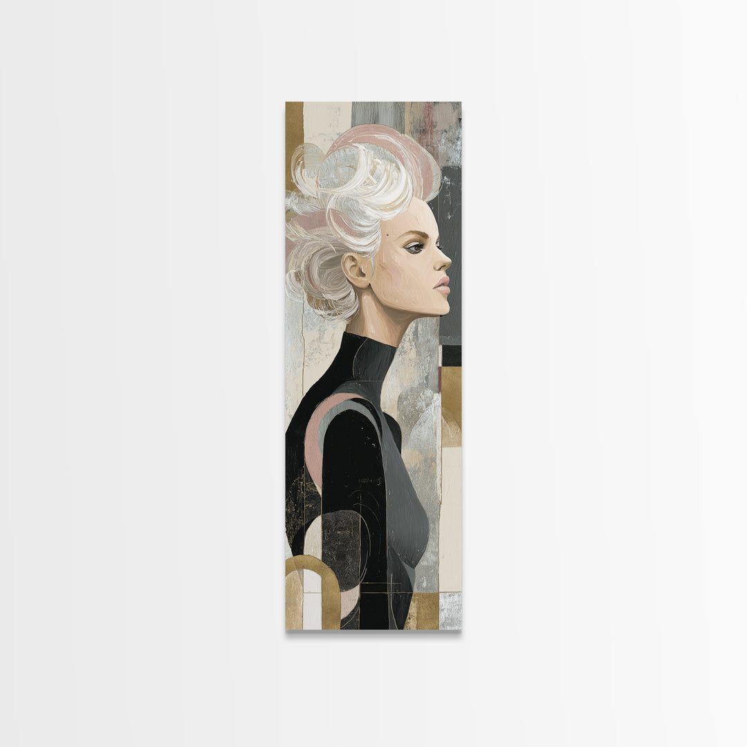 Abstract Hair Strands Forming Elegant Waves Framed Canvas Print, Hair Salon Art, Hairstylist, Living Room Decor, Abstract Art, HSA-1x3-87