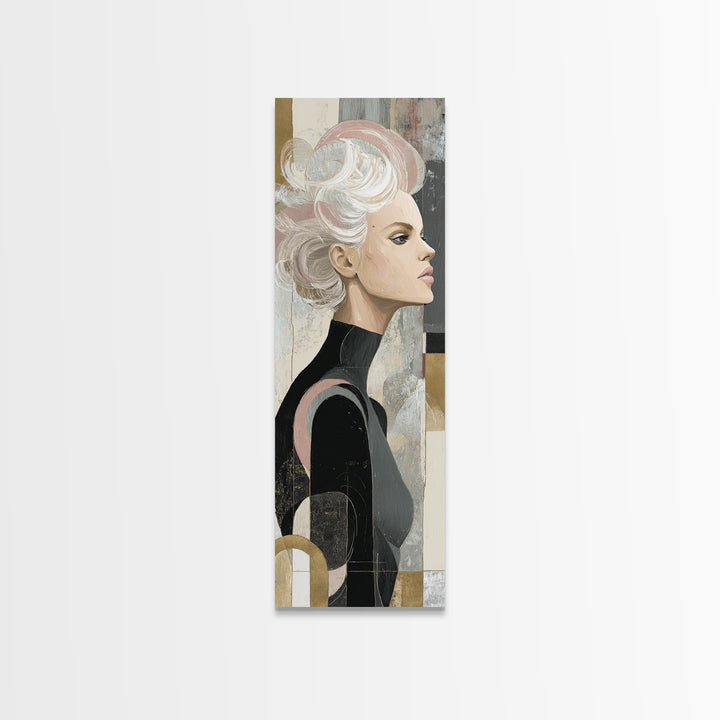 Abstract Hair Strands Forming Elegant Waves Framed Canvas Print, Hair Salon Art, Hairstylist, Living Room Decor, Abstract Art, HSA-1x3-87