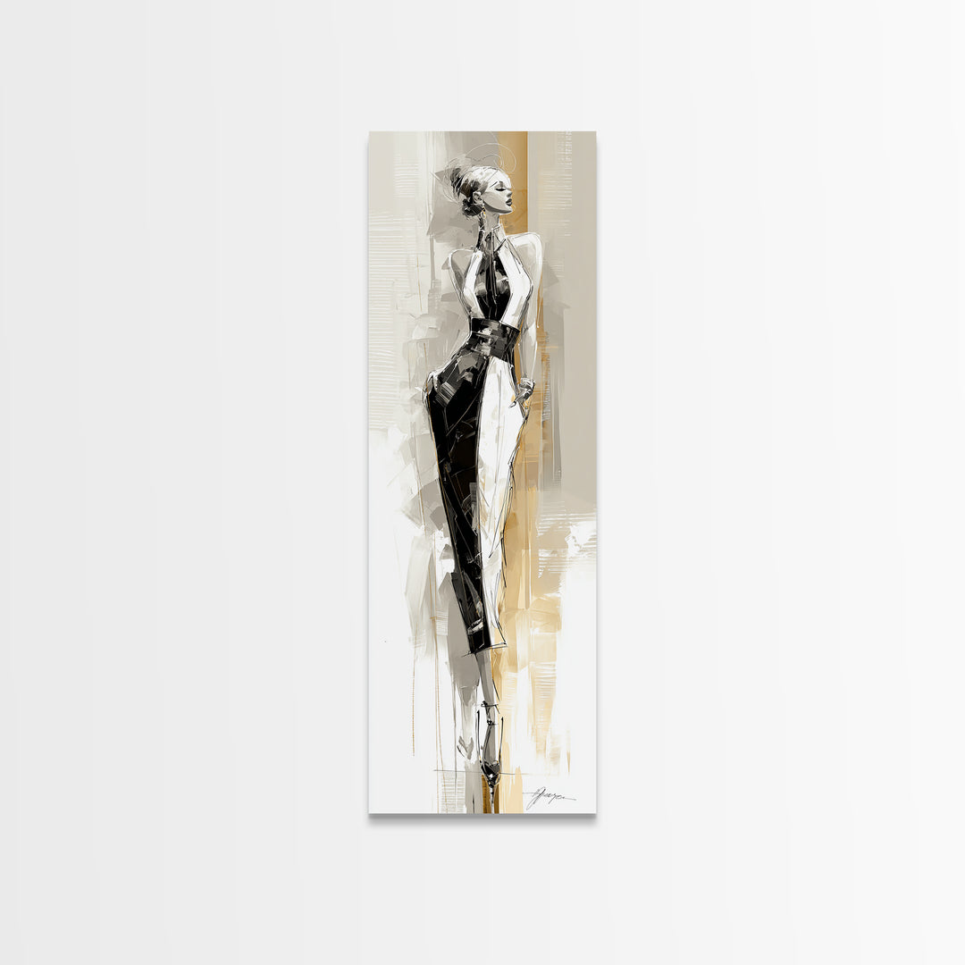 Black and White Line Art Salon Figure Framed Canvas Print, Hair Salon Art, Hair Stylist, Living Room Decor, Fine Art, Style, HSA-1x3-91