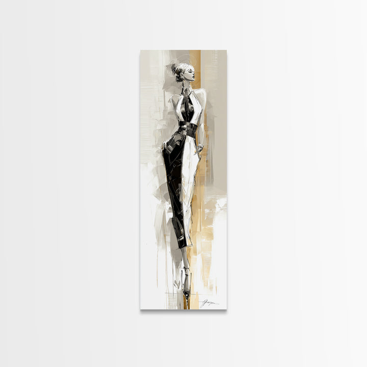 Black and White Line Art Salon Figure Framed Canvas Print, Hair Salon Art, Hair Stylist, Living Room Decor, Fine Art, Style, HSA-1x3-91
