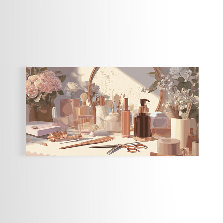 Rose Gold Salon Tool Still Life Framed Canvas Print, Hair Salon Art, Luxury Decor, Living Room Decor, Fine Art, Style, HSA-2x1-10
