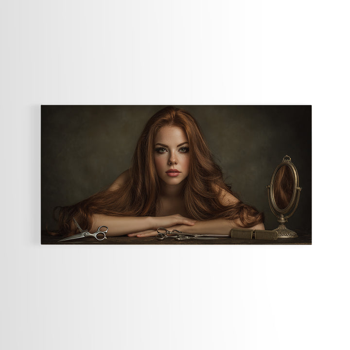 Glamour Face Portrait Framed Canvas Print, Hair Salon Art, Black Girl Art, Living Room Decor, Fine Art, Style, Modern Decor, HSA-2x1-100