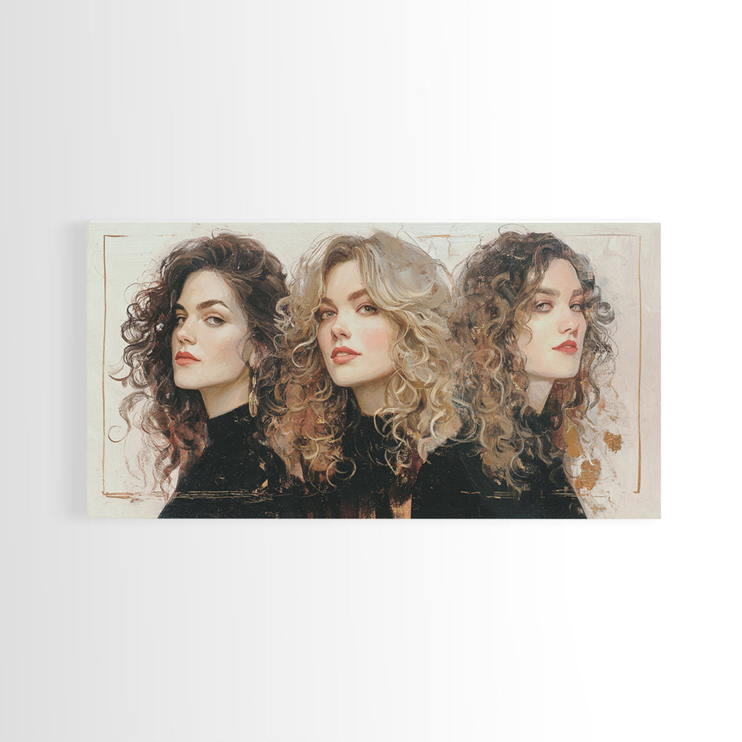 Curly Hair Portrait Framed Canvas Print, Hair Salon Art, Digital Download Art, Living Room Decor, Fine Art, Style, Home Decor, HSA-2x1-11