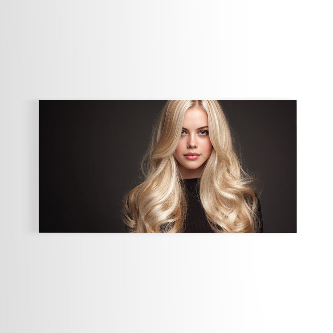 Blonde Waves Painted Framed Canvas Print, Hair Salon Art, Luxury Decor, Living Room Decor, Fine Art, Style, Printable Wall Art, HSA-2x1-12