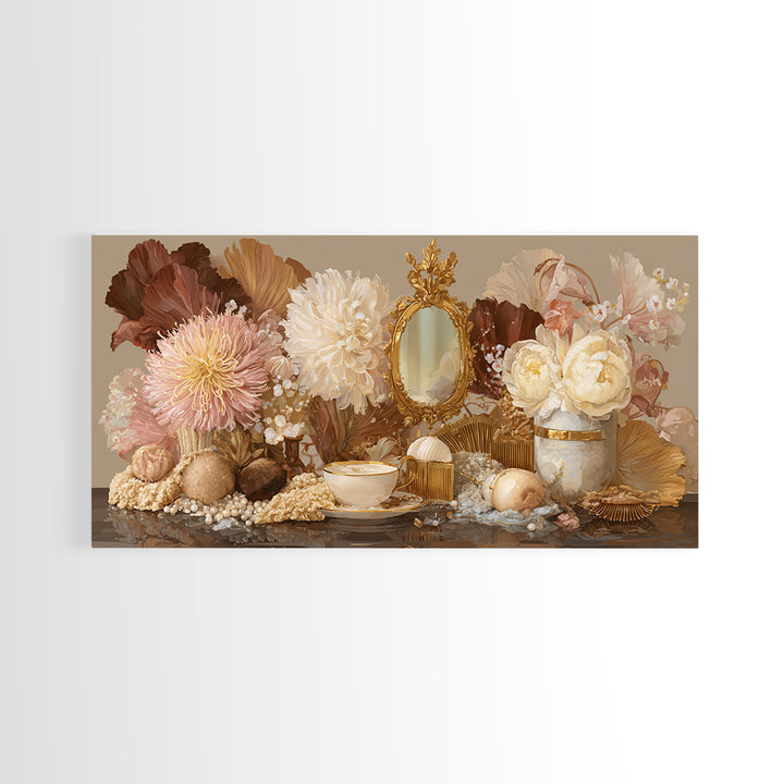 Baroque Mirror and Comb Still Life Framed Canvas Print, Hair Salon Art, Minimalist Decor, Living Room Decor, Fine Art, Style, HSA-2x1-13