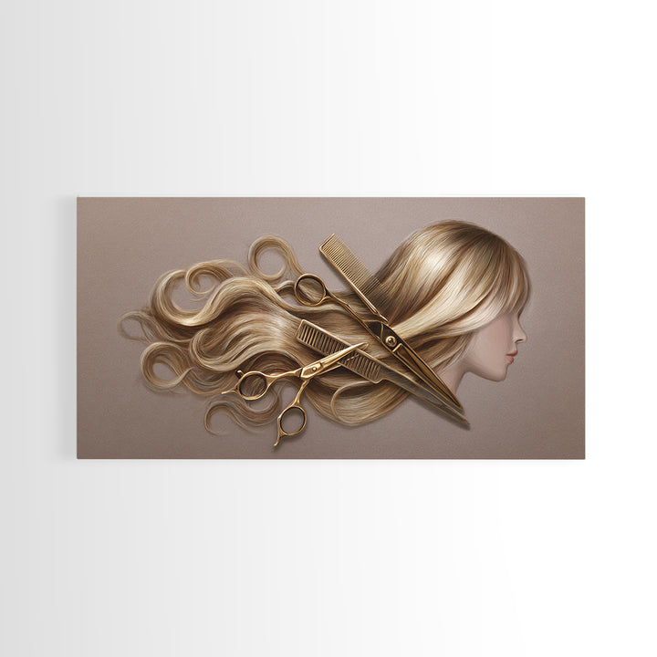 Luxury Black and Gold Beauty Emblem Framed Canvas Print, Hair Salon Art, Fine Art Print, Living Room Decor, Fine Art, Style, HSA-2x1-20