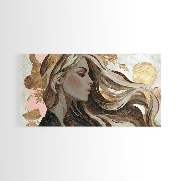 Fashion Portrait with Flowing Glossy Hair Canvas Print, Hair Salon Art, Wall Art, Living Room Decor, Fine Art, Style, HSA-2x1-21