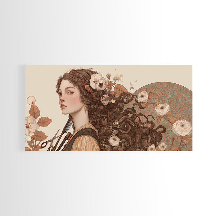 Botanical Hairstyle Portrait Canvas Print, Hair Salon Art, Boho Decor, Living Room Decor, Fine Art, Style, Art Print, HSA-2x1-26