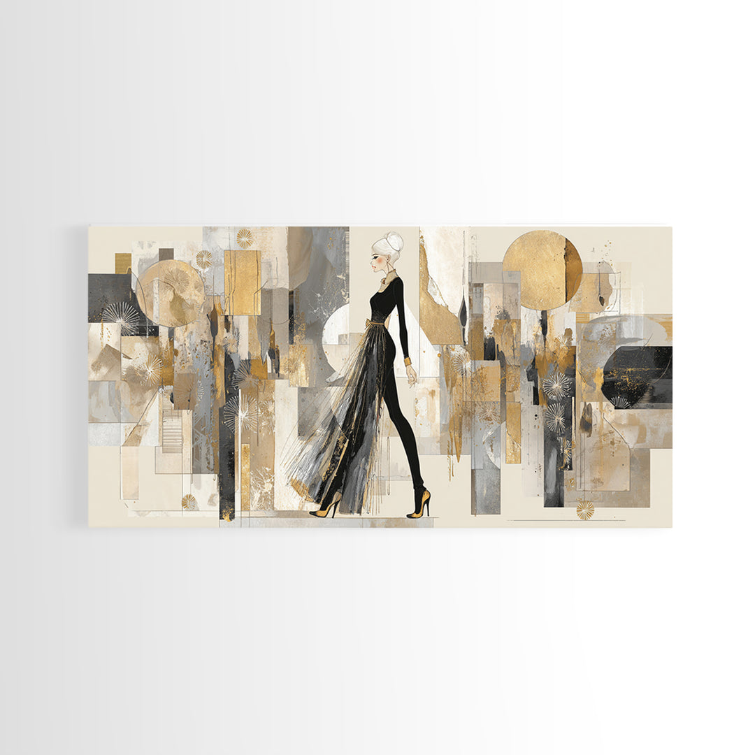 Black and White Line Art Salon Figure Framed Canvas Print, Hair Salon Art, Modern Decor, Living Room Decor, Fine Art, Style, HSA-2x1-27