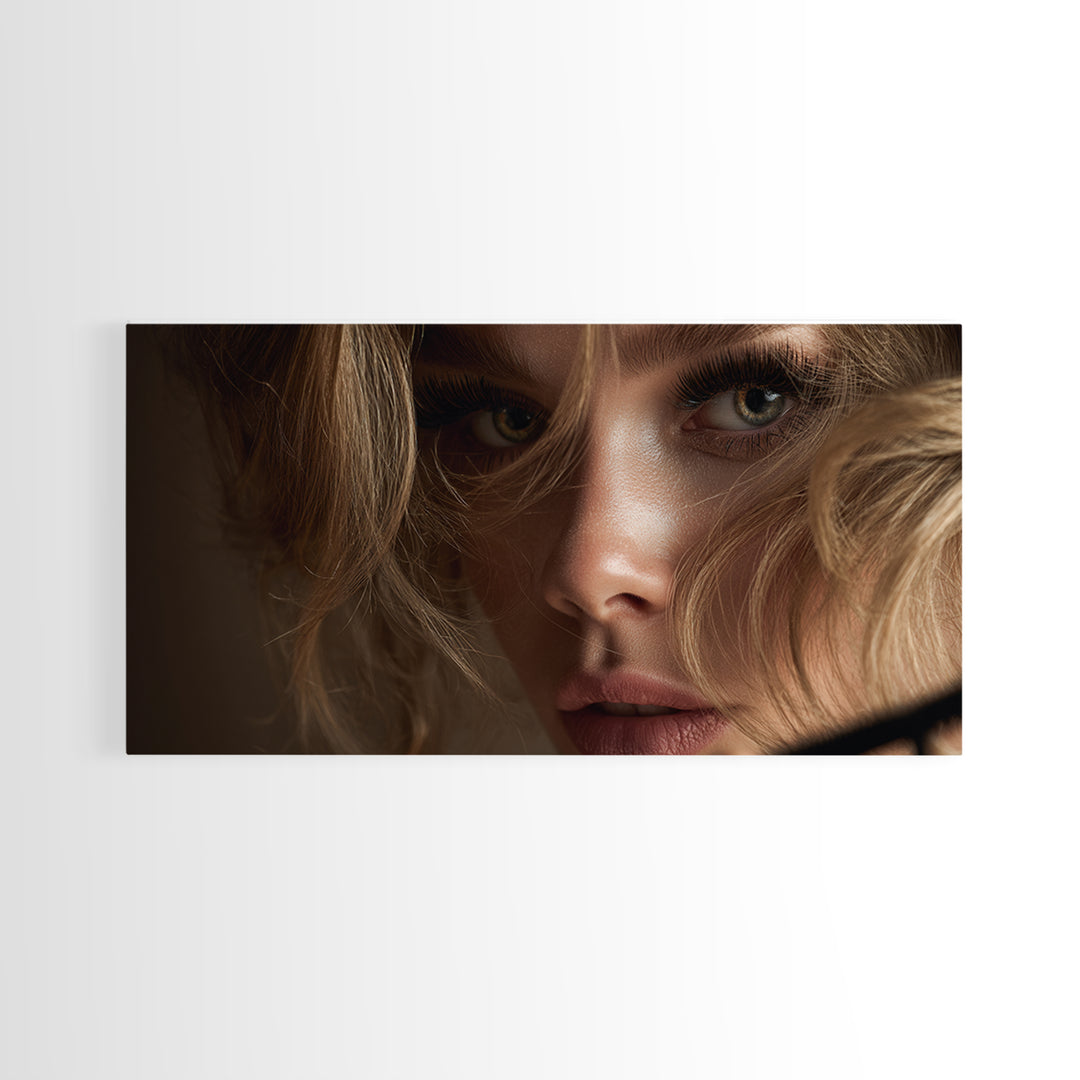 Glamour Face Portrait Framed Canvas Print, Hair Salon Art, Minimalist Decor, Living Room Decor, Fine Art, Style, Black Wall Art, HSA-2x1-28