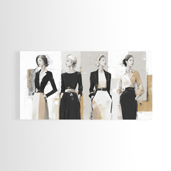 Black and White Line Art Salon Figure Framed Canvas Print, Hair Salon Art, Black Wall Art, Living Room Decor, Fine Art, Style, HSA-2x1-3