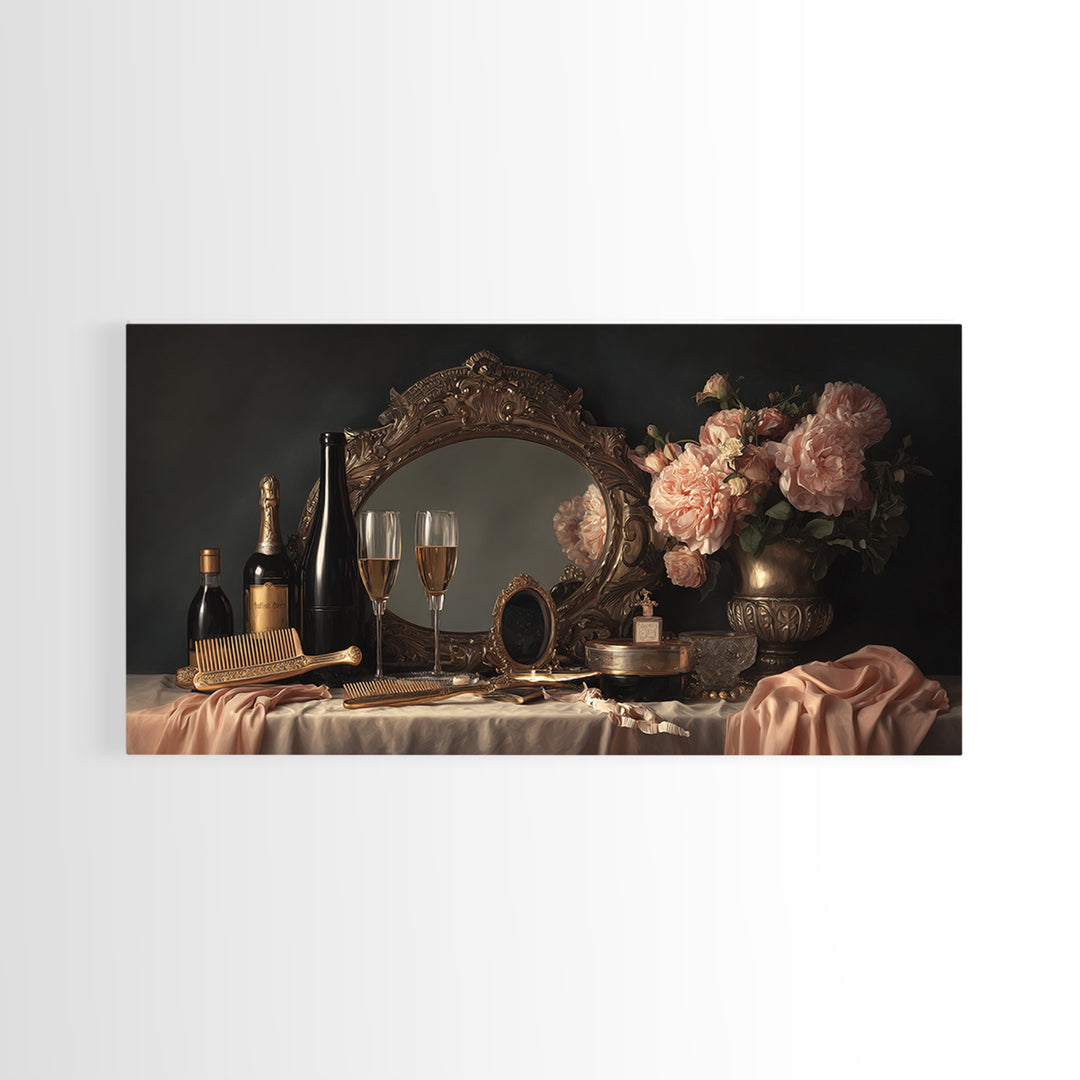 Baroque Mirror and Comb Still Life Framed Canvas Print, Hair Salon Art, Minimalist Decor, Living Room Decor, Fine Art, Style, HSA-2x1-37