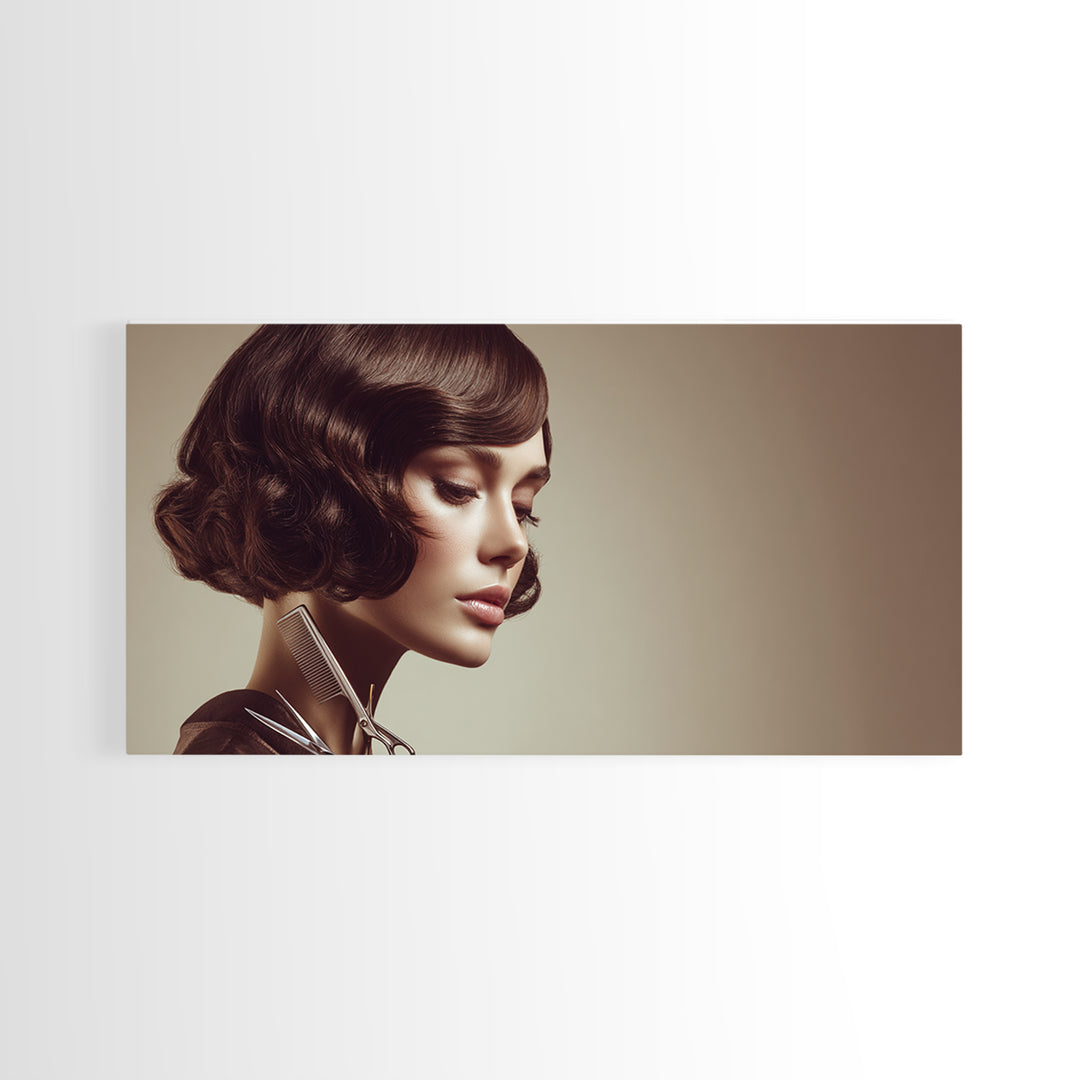 Woman with Dramatic Bob Haircut in Art Canvas Print, Hair Salon Art, Wall Decor, Living Room Decor, Style, African Art, HSA-2x1-48