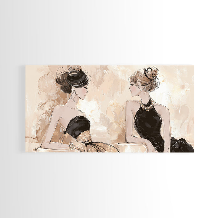Black and White Line Art Salon Figure Framed Canvas Print, Hair Salon Art, Minimalist Wall Art, Living Room Decor, Style, HSA-2x1-51