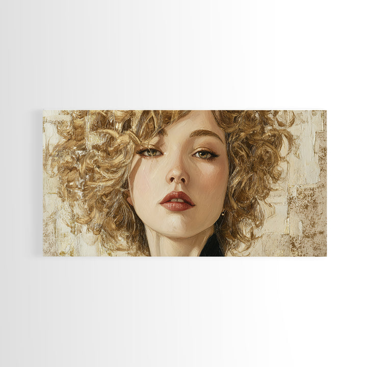 Curly Hair Portrait Framed Canvas Print, Hair Salon Art, Black and White Art, Living Room Decor, Fine Art, Style, Neutral Decor, HSA-2x1-59