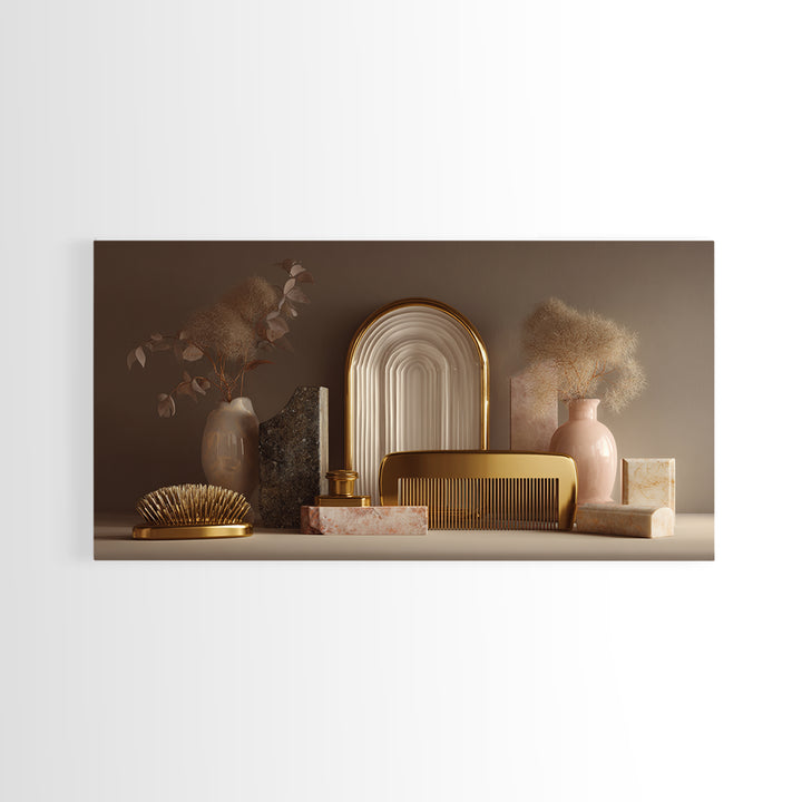 Baroque Mirror and Comb Still Life Canvas Print, Hair Salon Art, Digital Prints, Living Room Decor, Style, Black Woman Art, HSA-2x1-61