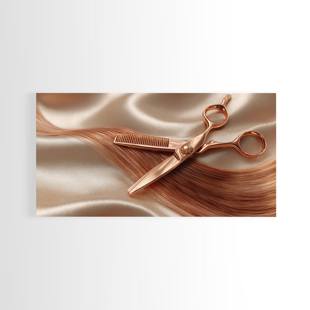Rose Gold Salon Tool Still Life Canvas Print, Hair Salon Art, Wall Art, Living Room Decor, Fine Art, Style, Minimalist Wall Art, HSA-2x1-82