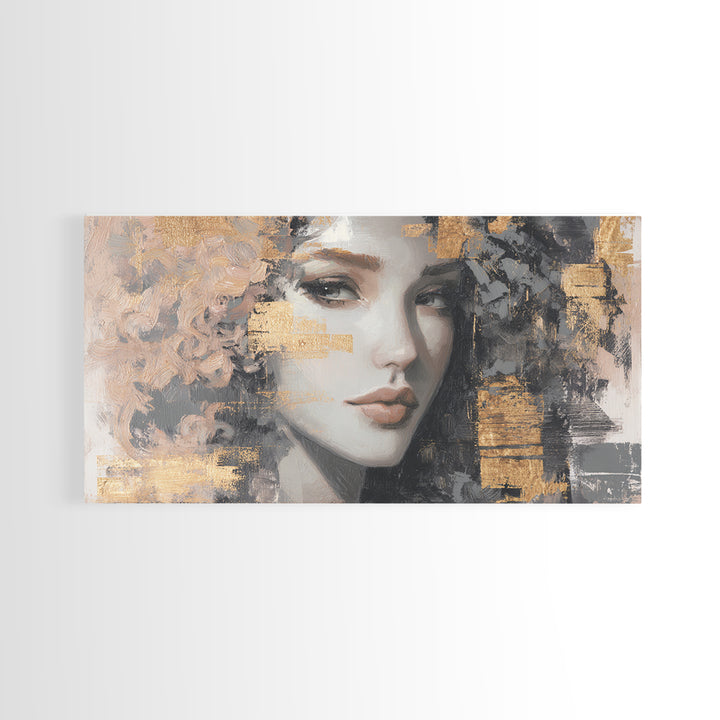 Curly Hair Portrait Framed Canvas Print, Hair Salon Art, Contemporary Art, Living Room Decor, Fine Art, Style, Modern Art, HSA-2x1-83