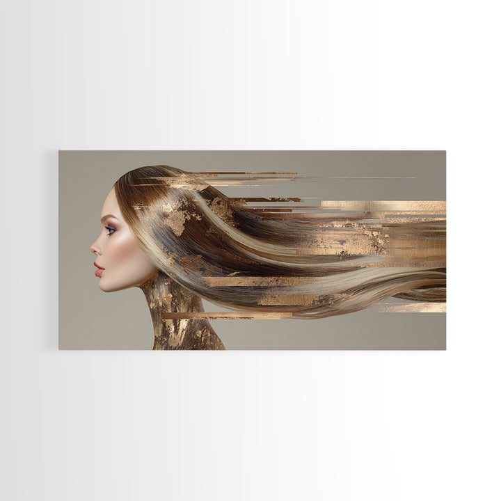 Fashion Portrait with Flowing Glossy Hair Canvas Print, Hair Salon Art, Modern Art, Living Room Decor, Fine Art, Style, HSA-2x1-93