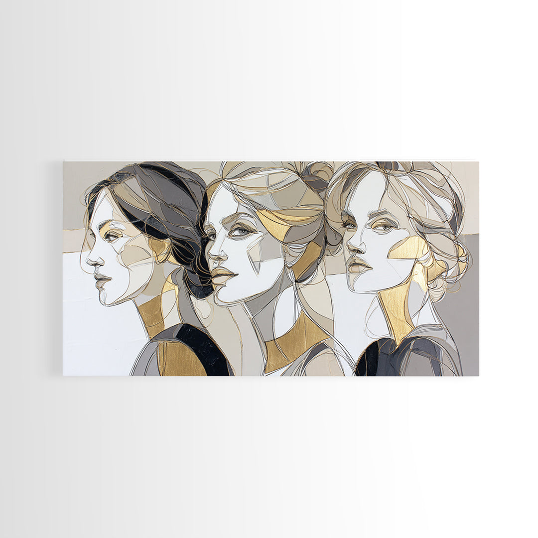 Black and White Line Art Salon Figure Framed Canvas Print, Hair Salon Art, Black Art Prints, Living Room Decor, Fine Art, Style, HSA-2x1-99