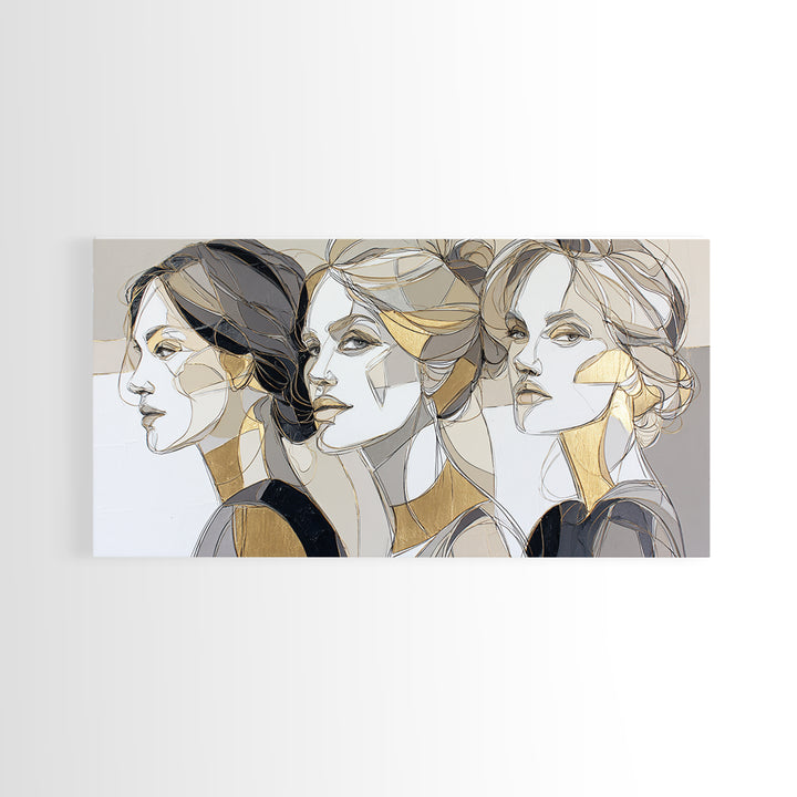 Black and White Line Art Salon Figure Framed Canvas Print, Hair Salon Art, Black Art Prints, Living Room Decor, Fine Art, Style, HSA-2x1-99
