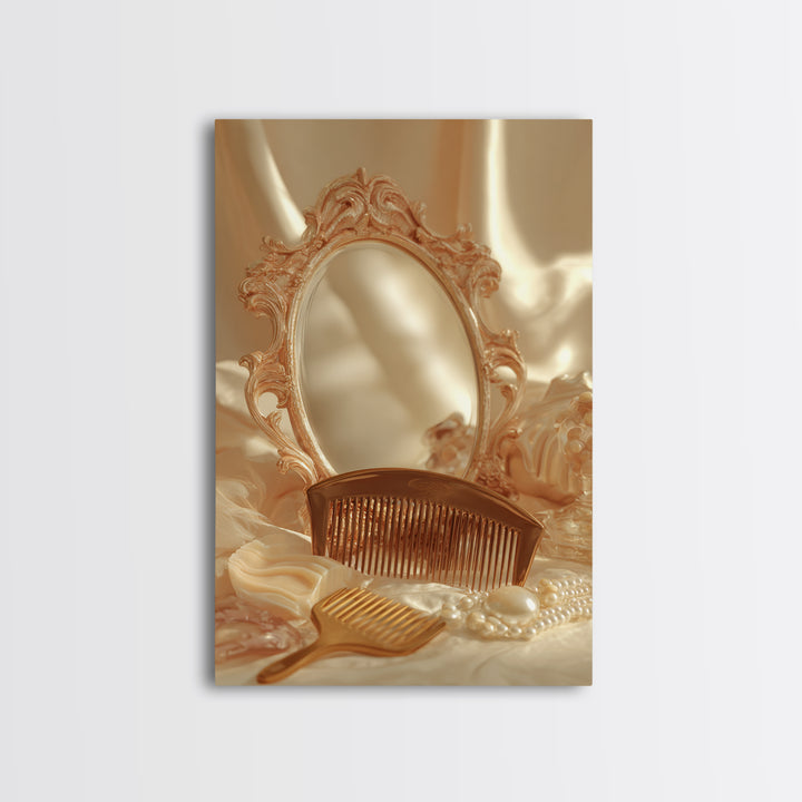 Baroque Mirror and Comb Still Life Framed Canvas Print, Hair Salon Art, Wall Art, Living Room Decor, Fine Art, Style, HSA-2x3-1