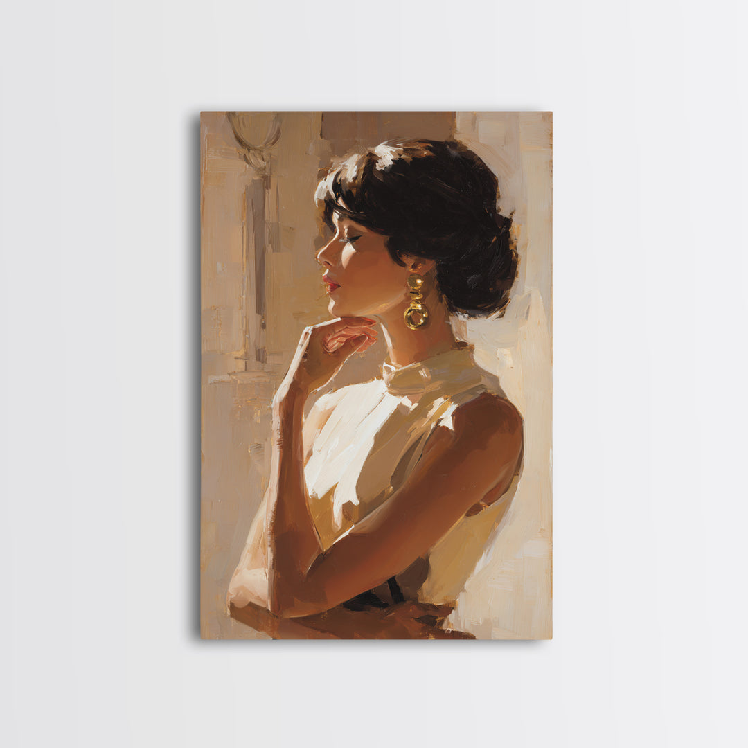 Minimal Female Profile Framed Canvas Print, Hair Salon Art, Digital Art, Living Room Decor, Oil Painting, Style, HSA-2x3-20