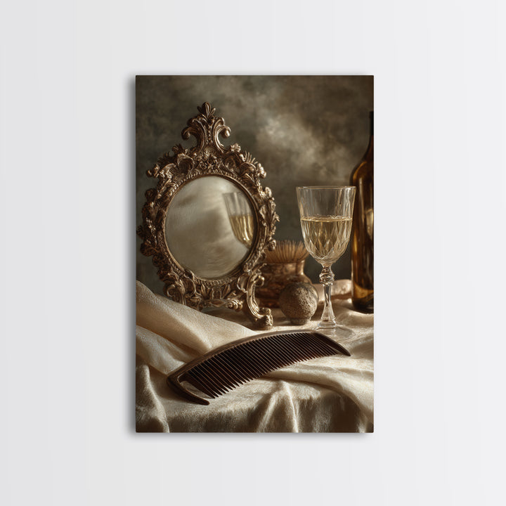 Baroque Mirror and Comb Still Life Framed Canvas Print, Hair Salon Art, Wall Art, Living Room Decor, Fine Art, Style, HSA-2x3-25