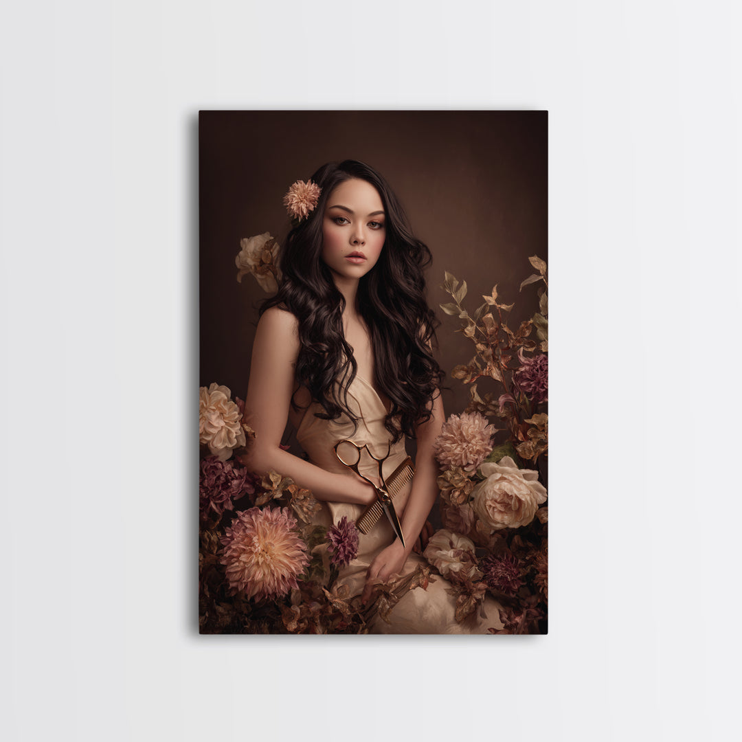 Makeup Palette and Flowers Arrangement Framed Canvas Print, Hair Salon Art, Statement Artwork, Living Room Decor, Style, HSA-2x3-26