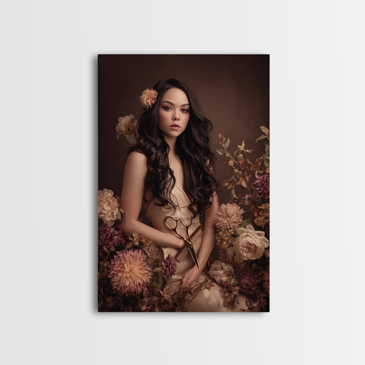 Makeup Palette and Flowers Arrangement Framed Canvas Print, Hair Salon Art, Statement Artwork, Living Room Decor, Style, HSA-2x3-26