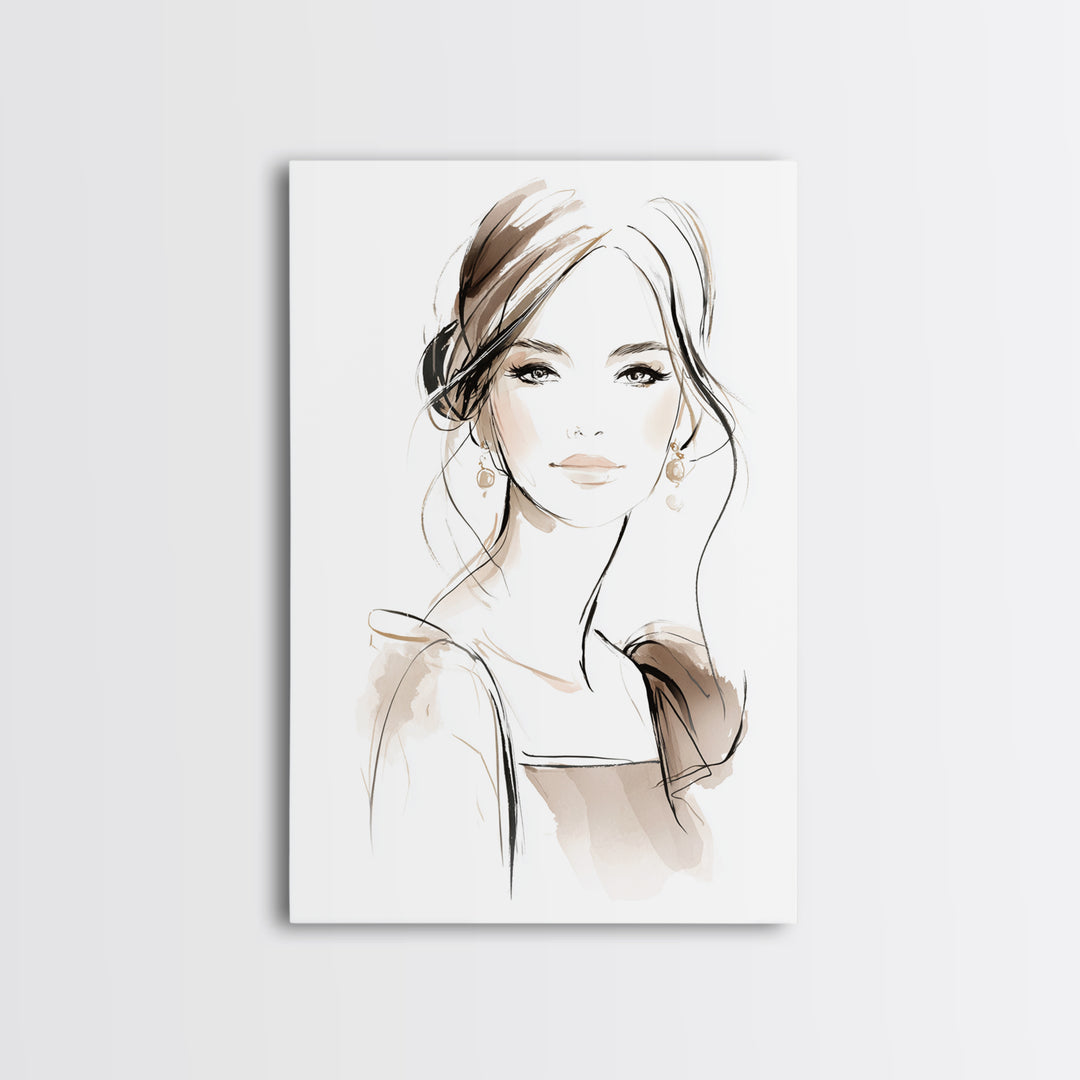 Black and White Line Art Salon Figure Canvas Print, Hair Salon Art, Minimalist Decor, Living Room Decor, Oil Painting, Style, HSA-2x3-39