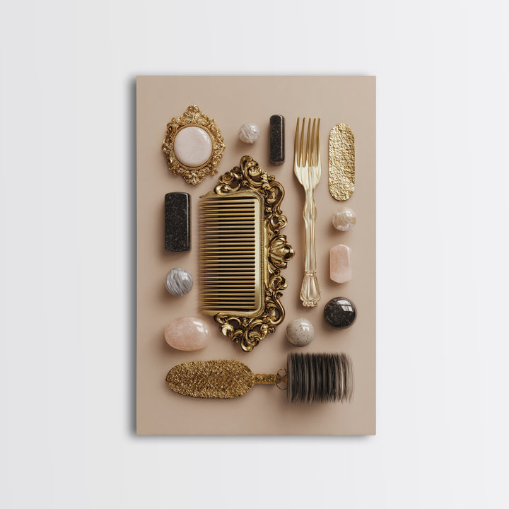 Baroque Mirror and Comb Still Life Canvas Print, Hair Salon Art, Digital Art, Living Room Decor, Style, Digital Download Art, HSA-2x3-49