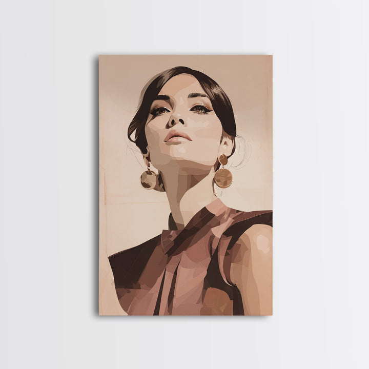 Mod 1960s Beauty Portrait Framed Canvas Print, Hair Salon Art, Room Decor, Living Room Decor, Fine Art, Style, Metal Wall Art, HSA-2x3-51