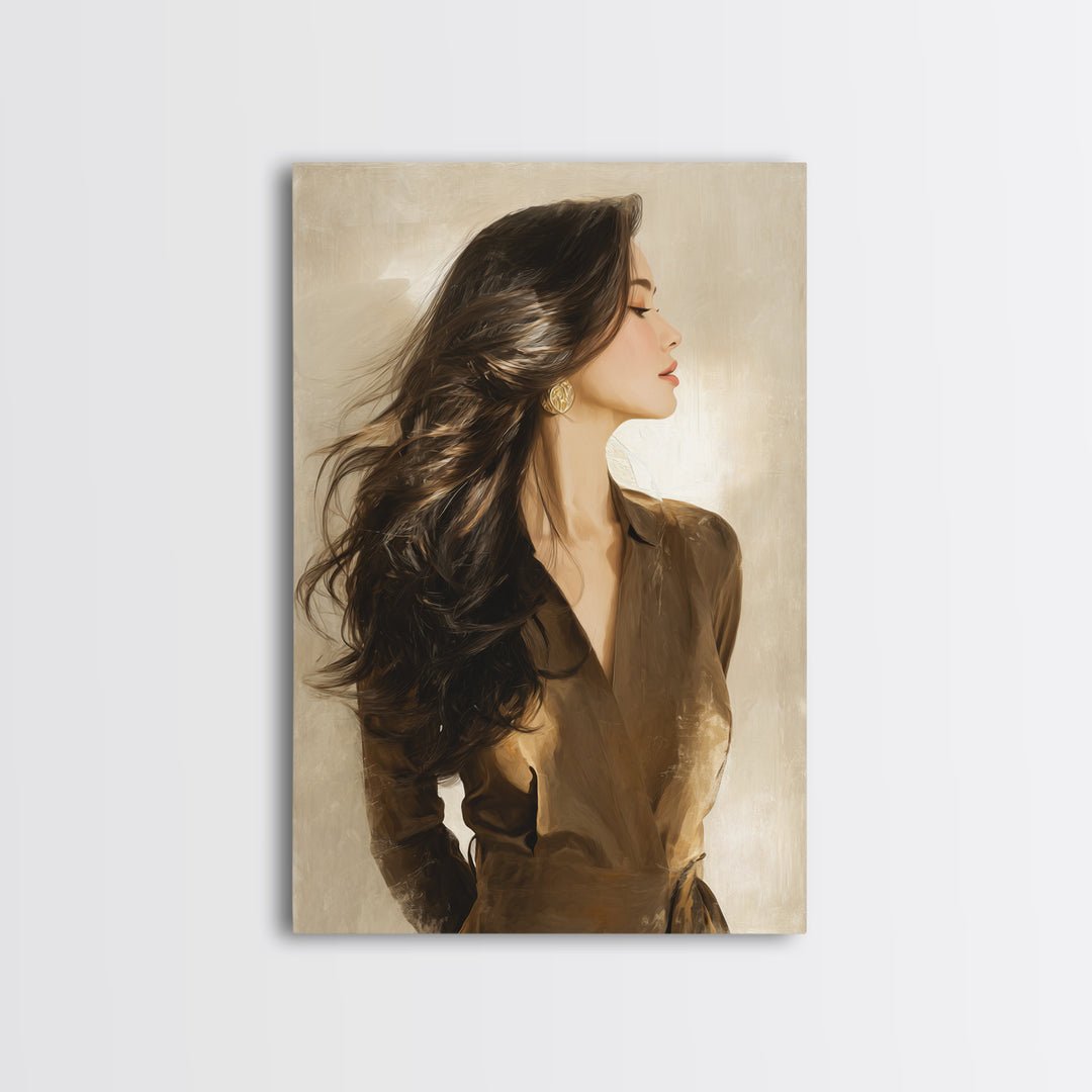 Fashion Portrait with Flowing Glossy Hair Canvas Print, Hair Salon Art, African American Art, Living Room Decor, Style, HSA-2x3-57