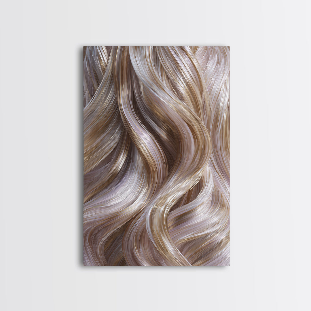 Abstract Hair Strands Forming Elegant Waves Framed Canvas Print, Hair Salon Art, Living Room Decor, Abstract Art, Style, HSA-2x3-59